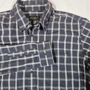 Eddie Bauer Shirt Mens XLT Blue Plaid Relaxed Fit Long Sleeve Button Up Casual